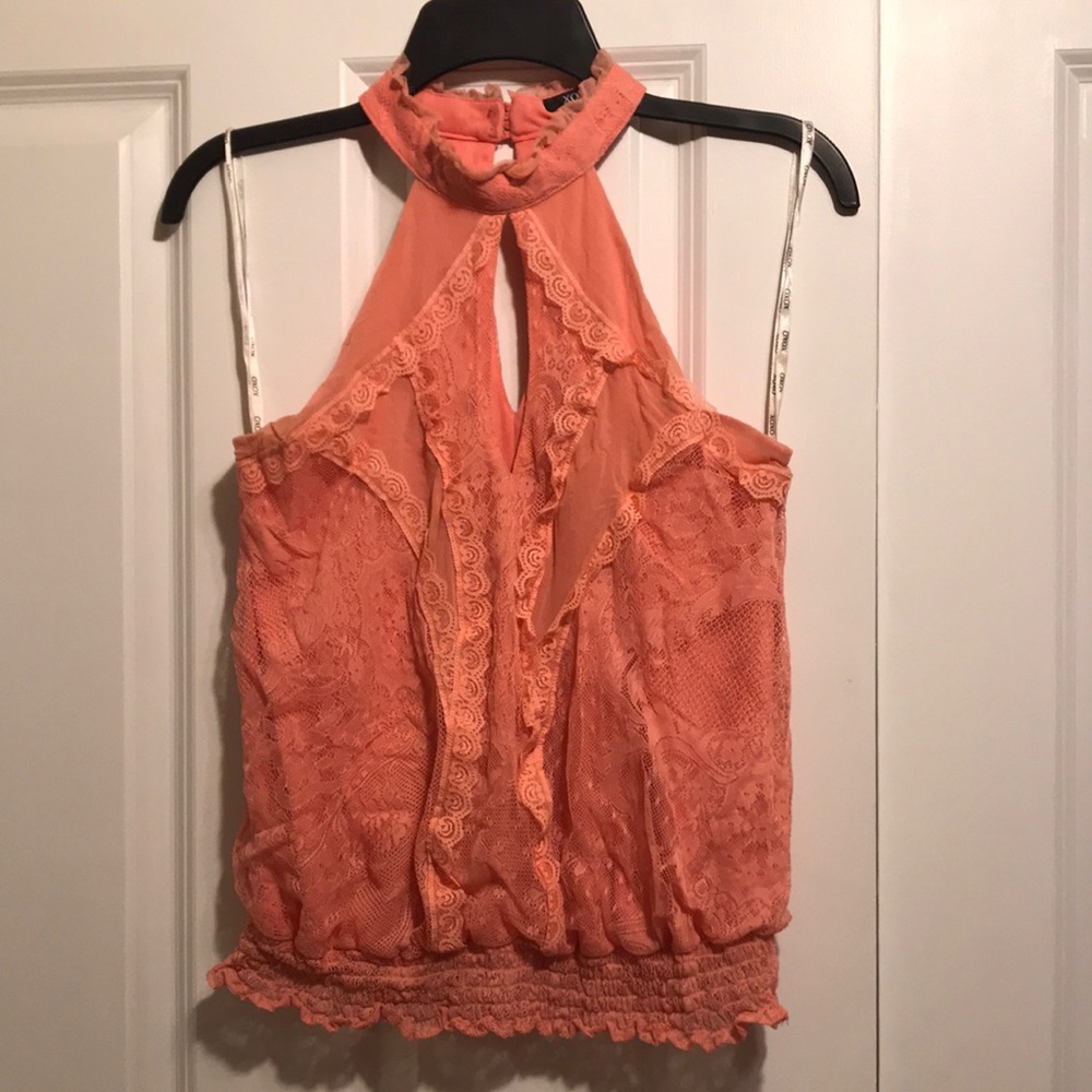 High Neck Peep Lace Sleeveless Blouse